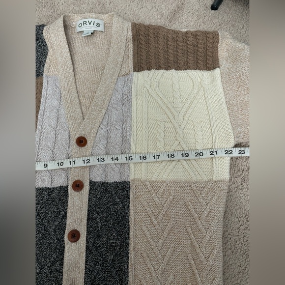 Orvis | Patchwork Knit Cardigan Sweater Mens Cable Chunky Sz L Vintage Rare - Picture 7 of 7
